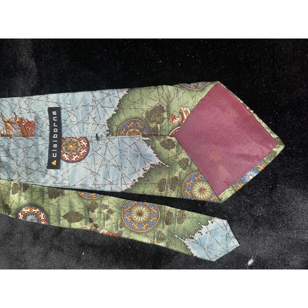 Claiborne Men's Tie with Nautical Map and Ship Pattern